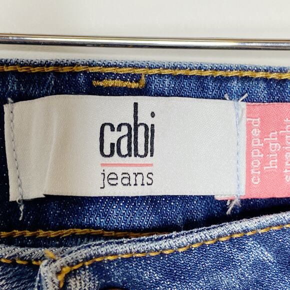 CAbi 5495 Womens Cropped High Straight Jeans Distressed Raw Hem Stretch Size 4 - Picture 6 of 9
